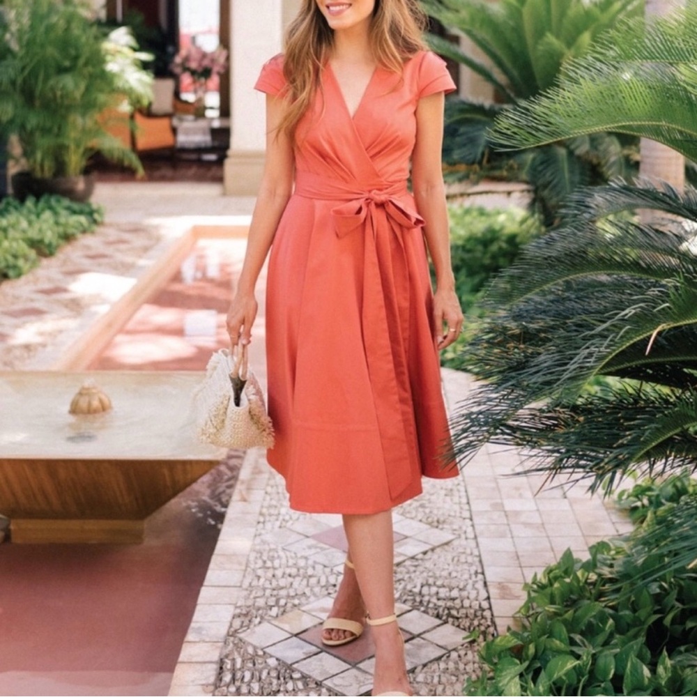 Gal Meets Glam Pink Addison Tie Wrap Fit and Flare Dress